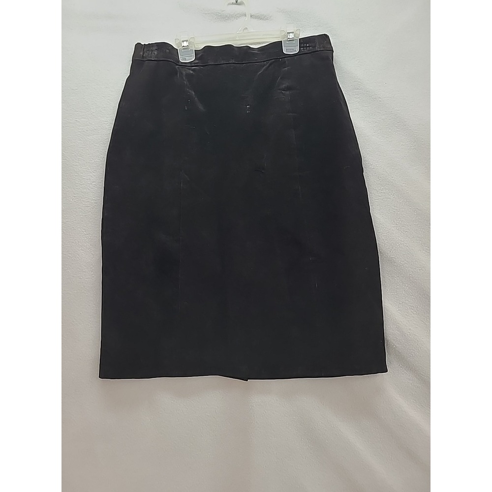 Pelle Suede Leather Black Pencil Skirt Knee Length‎ Sz 14  Goth Rocker